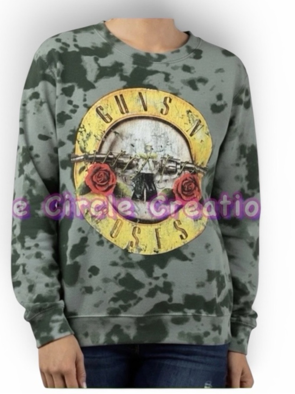 Vintage Guns N' Roses Tie-Dye Green Graphic Crewneck Sweatshirt - Size S
